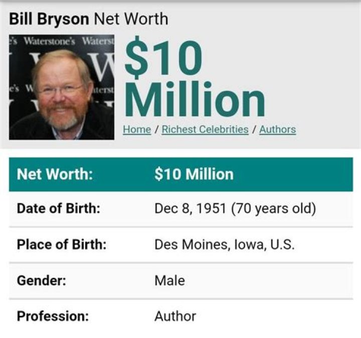 Bill Bryson net worth, income and estimated earnings of Youtuber channel