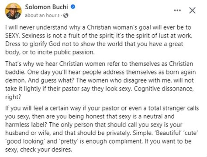 Solomon Buchi's Christian Women Dressing Remarks Stir Twitter Backlash